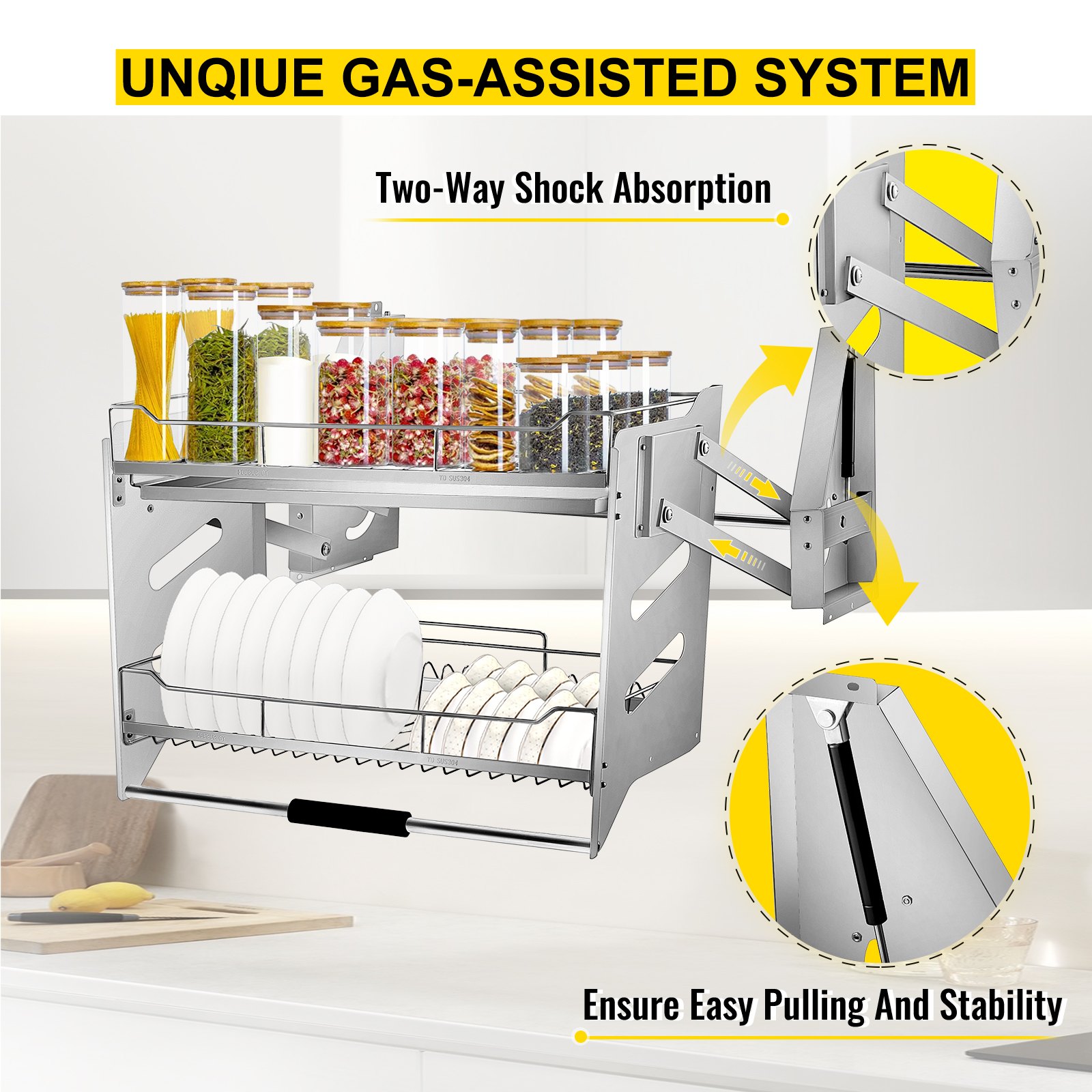 VEVOR Kitchen Pull Down Wall Cabinets 560MM Up and Down Lifting Basket Racks