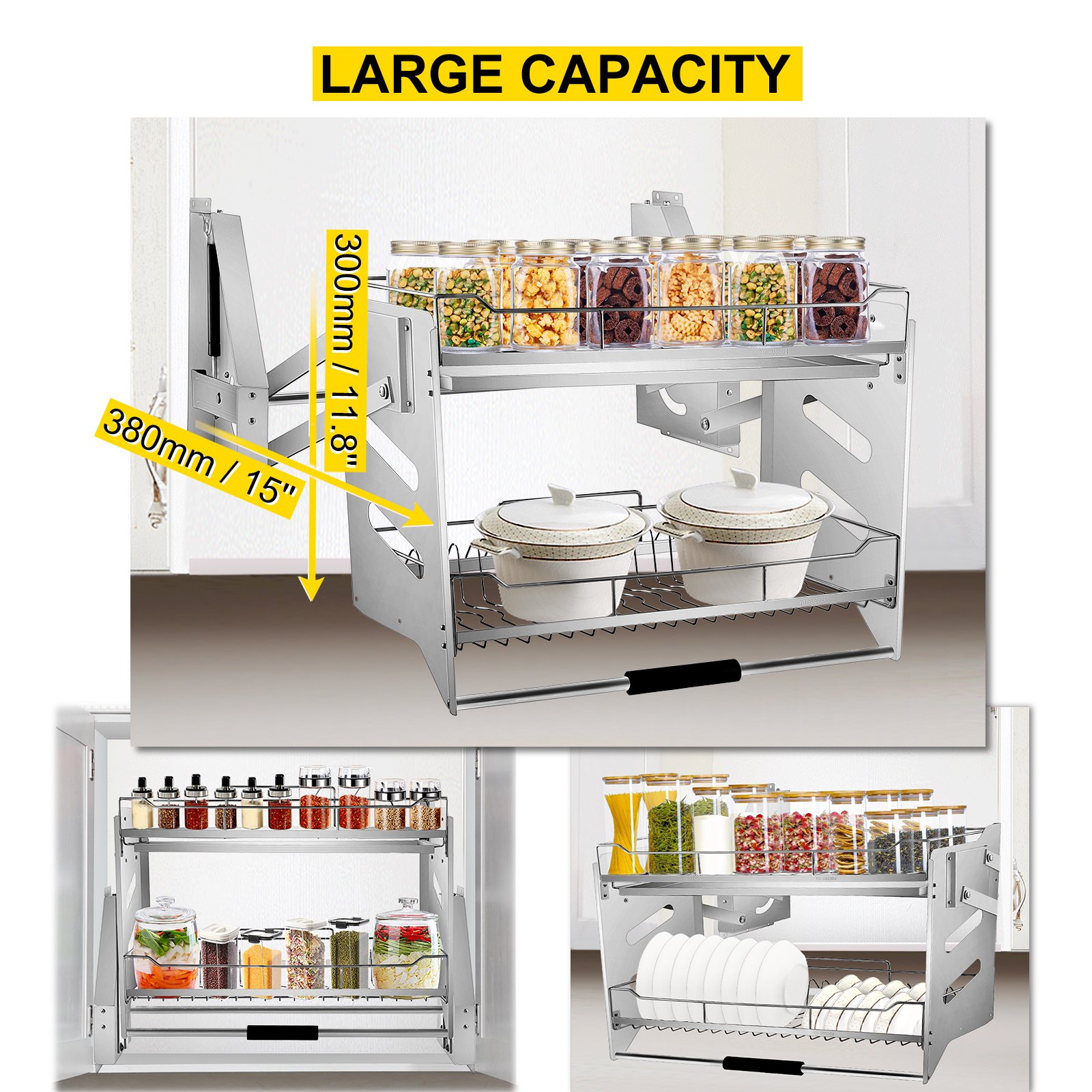 VEVOR Kitchen Pull Down Wall Cabinets 560MM Up and Down Lifting Basket Racks