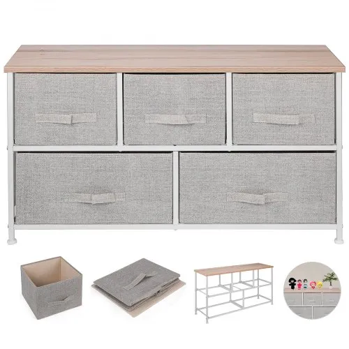 VEVOR 5-Drawer Storage Organizer Unit with Fabric Bins Bedroom Play Room Entryway Hallway Closets Steel Frame MDF Top Dresser Storage Tower Fabric Cube Dresser Chest Cabinet (Beige/Wide) | VEVOR US VEVOR 5-Drawer Storage Organizer Unit with Fabric Bins Bedroom Play Room Entryway Hallway Closets Steel Frame MDF Top Dresser Storage Tower Fabric Cube Dresser Chest Cabinet (Beige/Wide) | VEVOR US