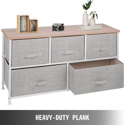 VEVOR 5-Drawer Storage Organizer Unit with Fabric Bins Bedroom Play Room  Entryway Hallway Closets Steel Frame MDF Top Dresser Storage Tower Fabric  Cube Dresser Chest Cabinet (Beige/Wide) | VEVOR US