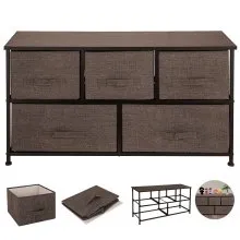 VEVOR Dresser Storage Tower with 5 Fabric Drawer Steel Frame Storage Cabinet Bin Storage Organizer Unit Fabric Cube Dresser Chest Cabinet Coffee Wide (Coffee/Wide)