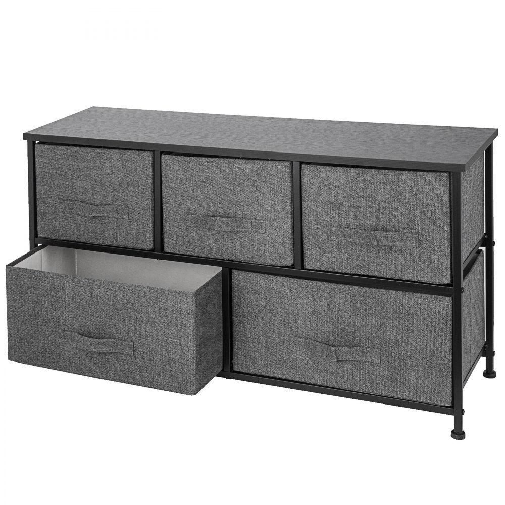VEVOR Dresser Storage Tower with 5 Fabric Drawer Steel Frame Storage Cabinet Bin Storage Organizer Unit Fabric Cube Dresser Chest Cabinet Light Gray (Gray/Wide)