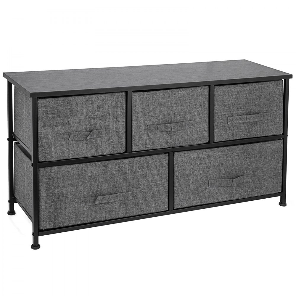 VEVOR Dresser Storage Tower with 5 Fabric Drawer Steel Frame Storage Cabinet Bin Storage Organizer Unit Fabric Cube Dresser Chest Cabinet Light Gray (Gray/Wide)