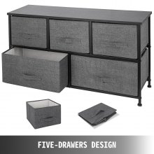 VEVOR Dresser Storage Tower with 5 Fabric Drawer Steel Frame Storage Cabinet Bin Storage Organizer Unit Fabric Cube Dresser Chest Cabinet Light Gray (Gray/Wide)