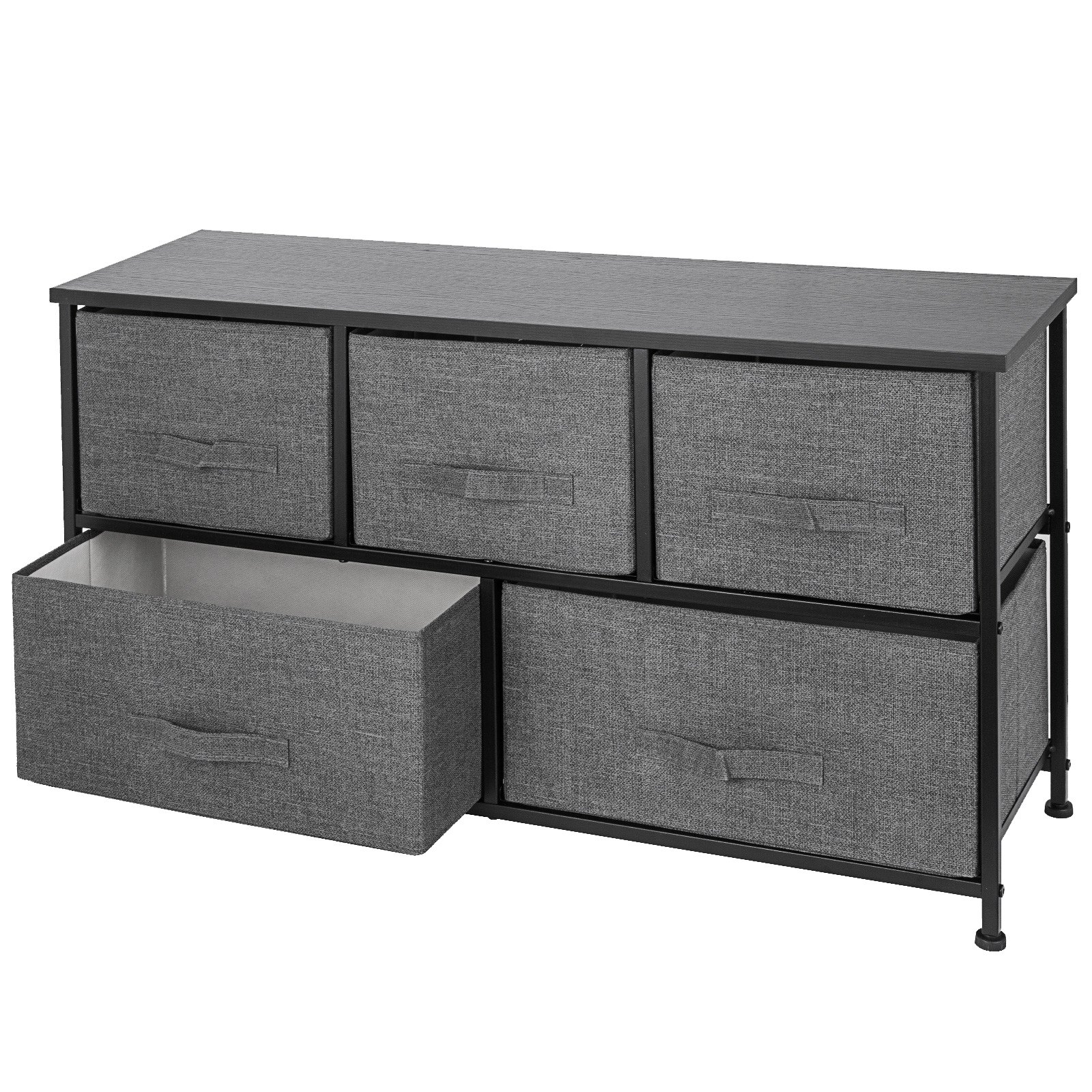 VEVOR Dresser Storage Tower with 5 Fabric Drawer Steel Frame Storage Cabinet Bin Storage Organizer Unit Fabric Cube Dresser Chest Cabinet Light Gray (Gray/Wide)