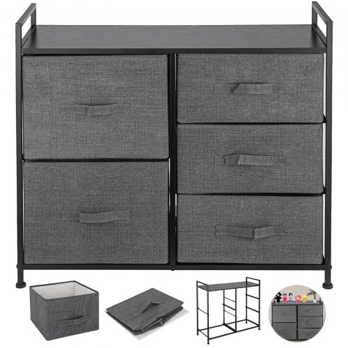 VEVOR Dresser Storage Tower with 5 Fabric Drawer Steel Frame Storage Cabinet Bin Storage Organizer Unit Fabric Cube Dresser Chest Cabinet Light Gray Tall (Gray/Tall)