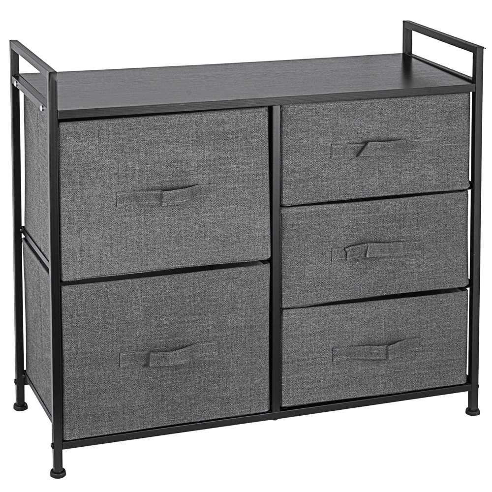 VEVOR 5 Drawer Dresser Organizer Drawers Storage Unit Fabric Storage Chest for Bedroom, Hallway, Entryway, Closets, Nurseries Furniture Storage Tower Sturdy Steel Frame(Dark Grey/Tall)