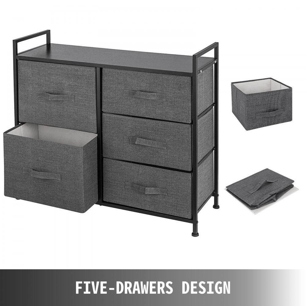 VEVOR 5 Drawer Dresser Organizer Drawers Storage Unit Fabric Storage Chest for Bedroom, Hallway, Entryway, Closets, Nurseries Furniture Storage Tower Sturdy Steel Frame(Dark Grey/Tall)