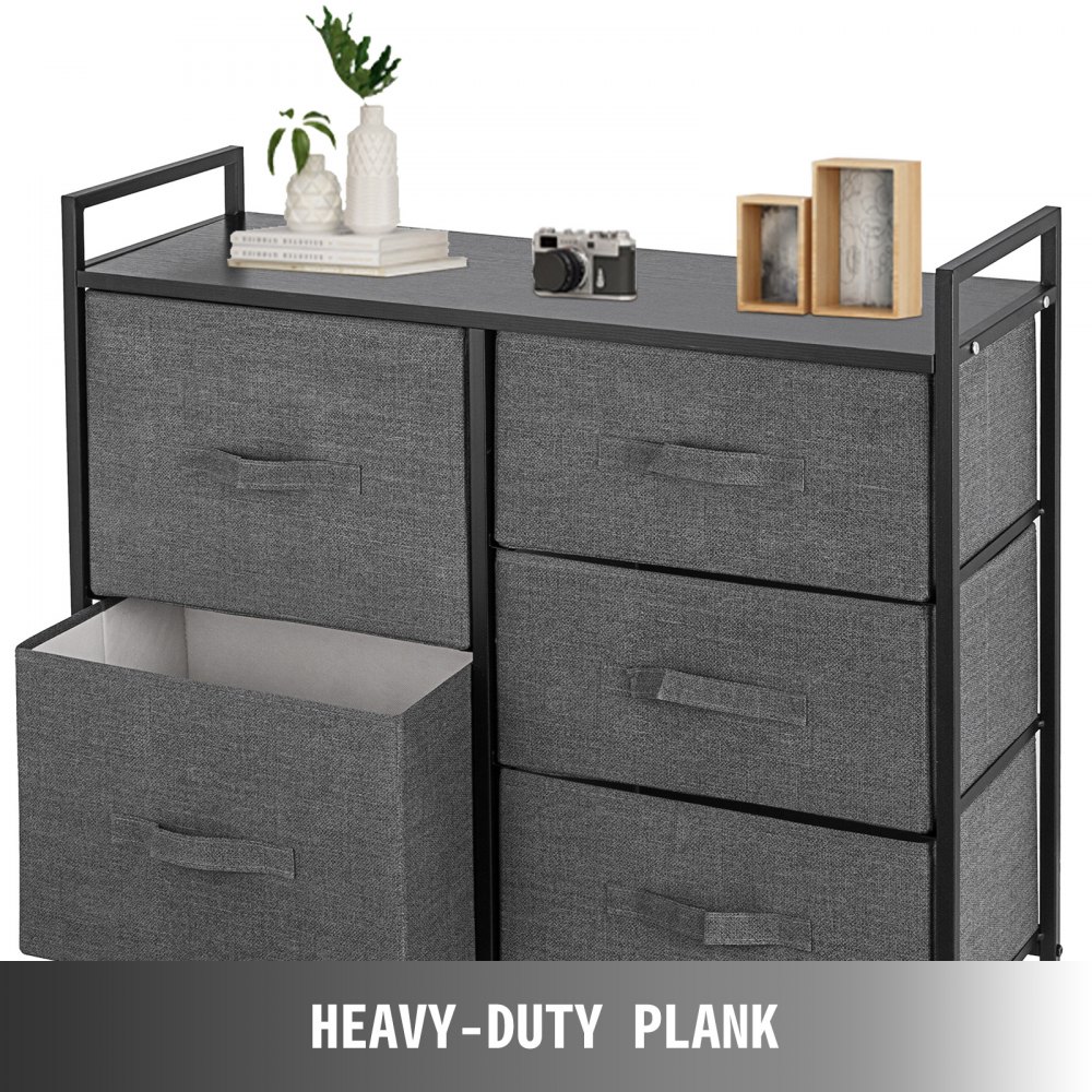 VEVOR 5 Drawer Dresser Organizer Drawers Storage Unit Fabric Storage Chest for Bedroom, Hallway, Entryway, Closets, Nurseries Furniture Storage Tower Sturdy Steel Frame(Dark Grey/Tall)