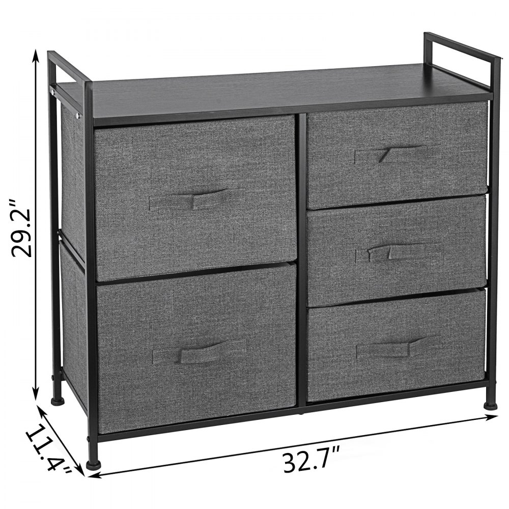 VEVOR 5 Drawer Dresser Organizer Drawers Storage Unit Fabric Storage Chest for Bedroom, Hallway, Entryway, Closets, Nurseries Furniture Storage Tower Sturdy Steel Frame(Dark Grey/Tall)