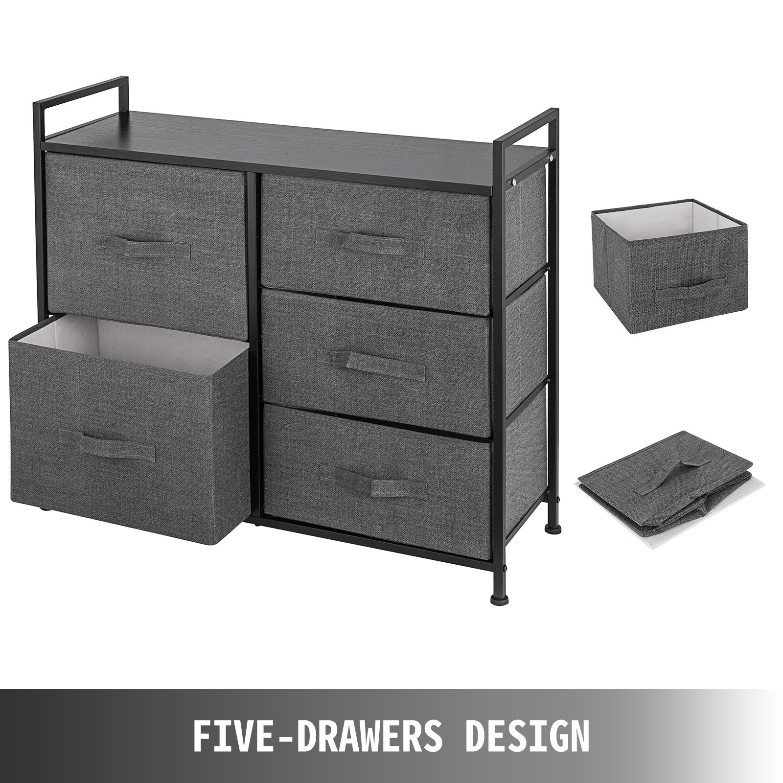 VEVOR 5 Drawer Dresser Organizer Drawers Storage Unit Fabric Storage Chest for Bedroom, Hallway, Entryway, Closets, Nurseries Furniture Storage Tower Sturdy Steel Frame(Dark Grey/Tall)