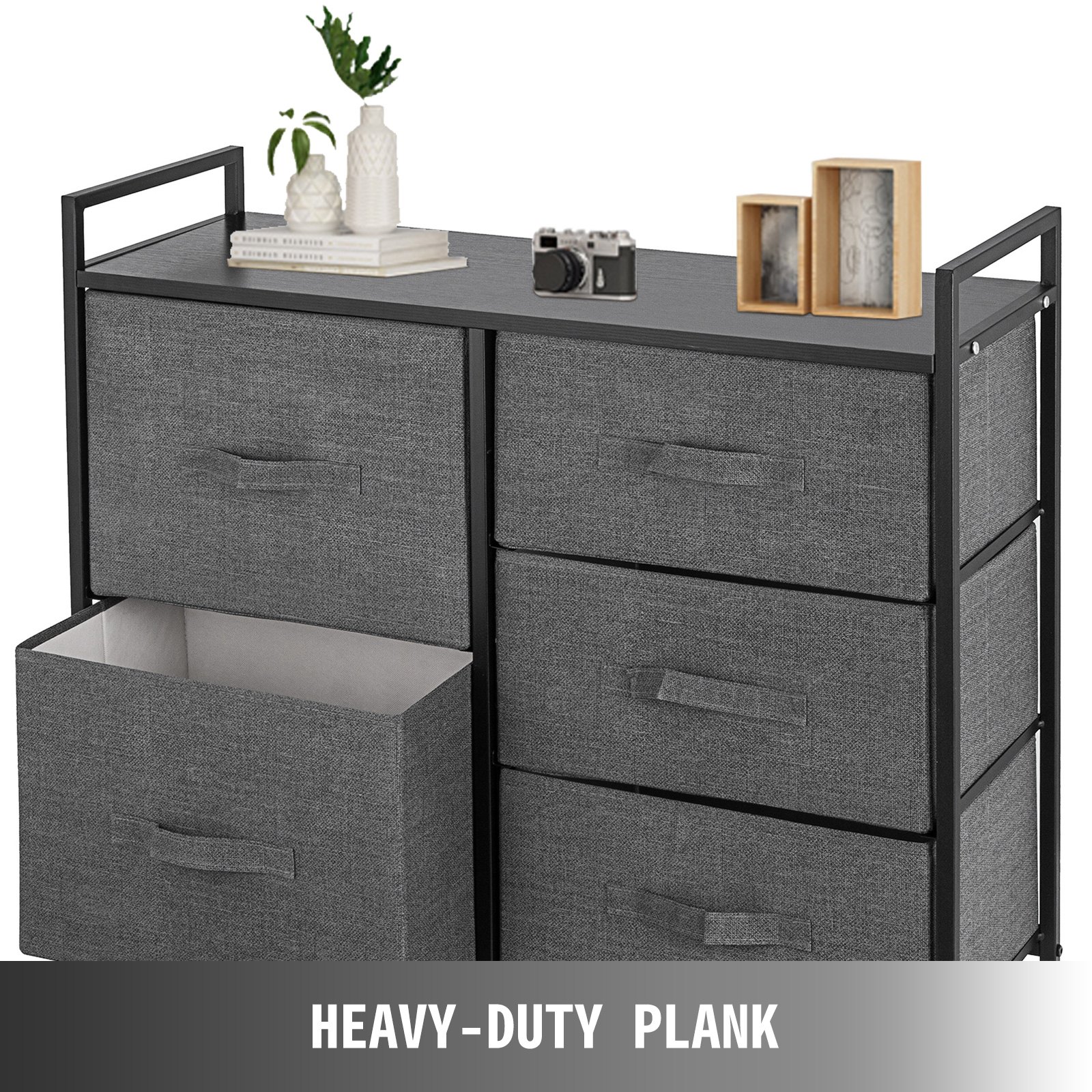 VEVOR 5 Drawer Dresser Organizer Drawers Storage Unit Fabric Storage Chest for Bedroom, Hallway, Entryway, Closets, Nurseries Furniture Storage Tower Sturdy Steel Frame(Dark Grey/Tall)