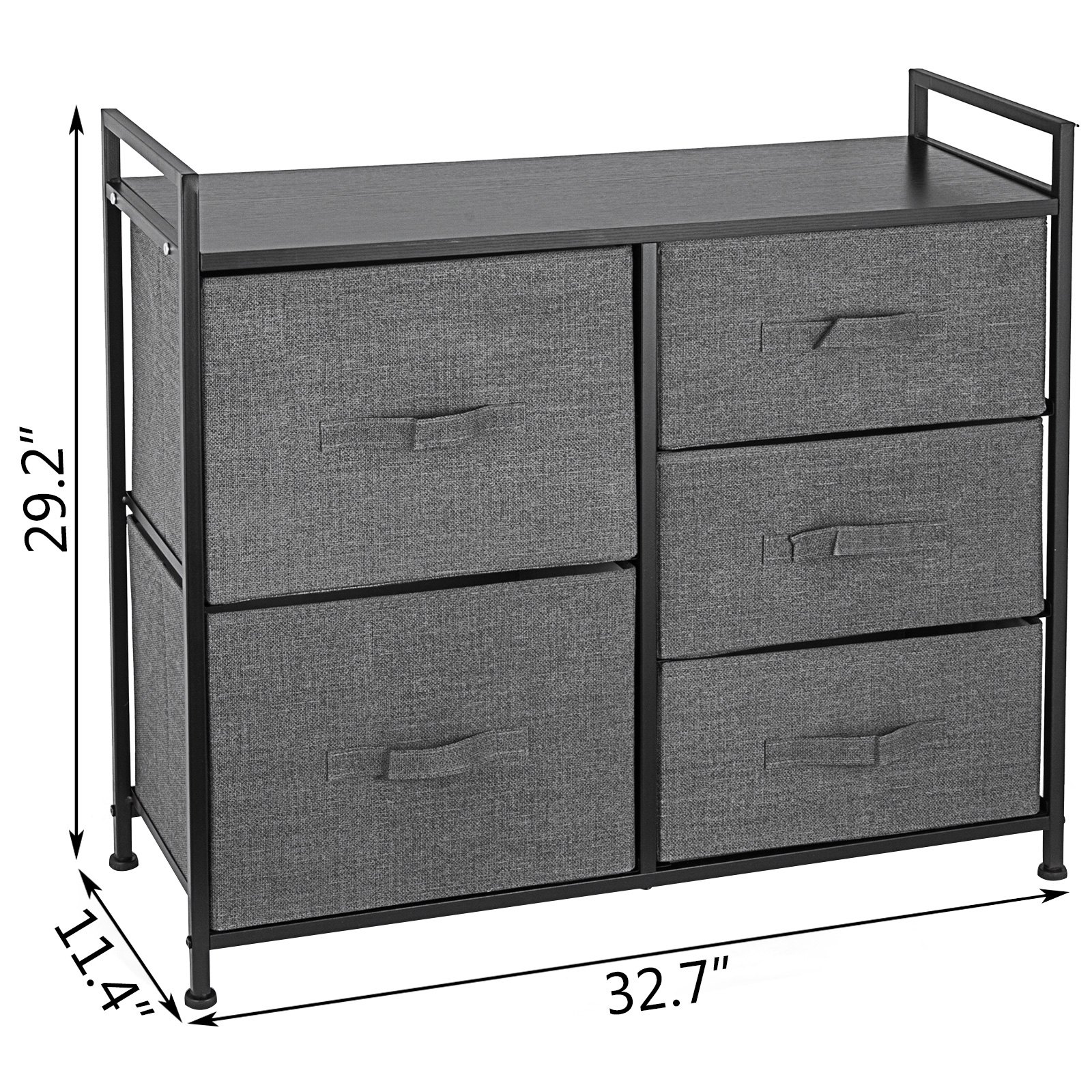 VEVOR 5 Drawer Dresser Organizer Drawers Storage Unit Fabric Storage Chest for Bedroom, Hallway, Entryway, Closets, Nurseries Furniture Storage Tower Sturdy Steel Frame(Dark Grey/Tall)