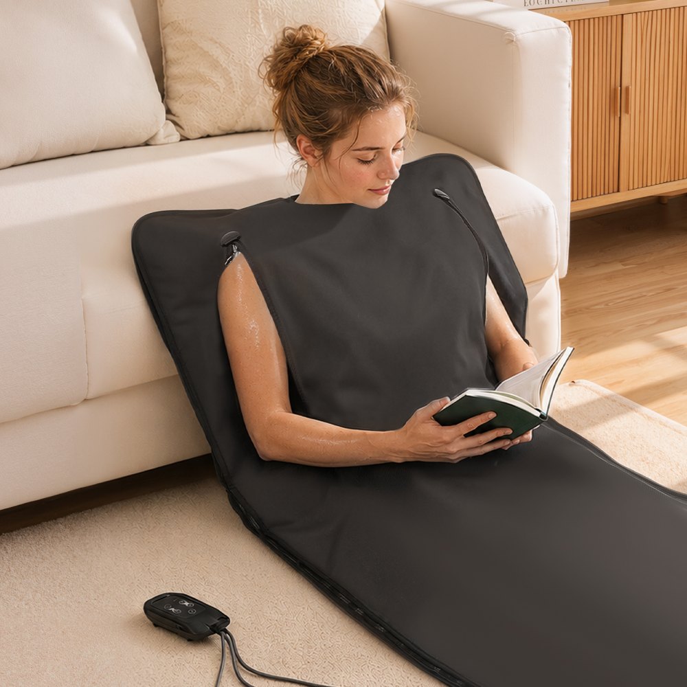 VEVOR Infrared Sauna Blanket with Armholes, 180 x 80 cm Portable Sauna Bag, Even Heating for Home Detox & Relaxation, Temp Control & Timer, Lightweight Oxford Fabric Heating Wrap with Carry Bag, Black