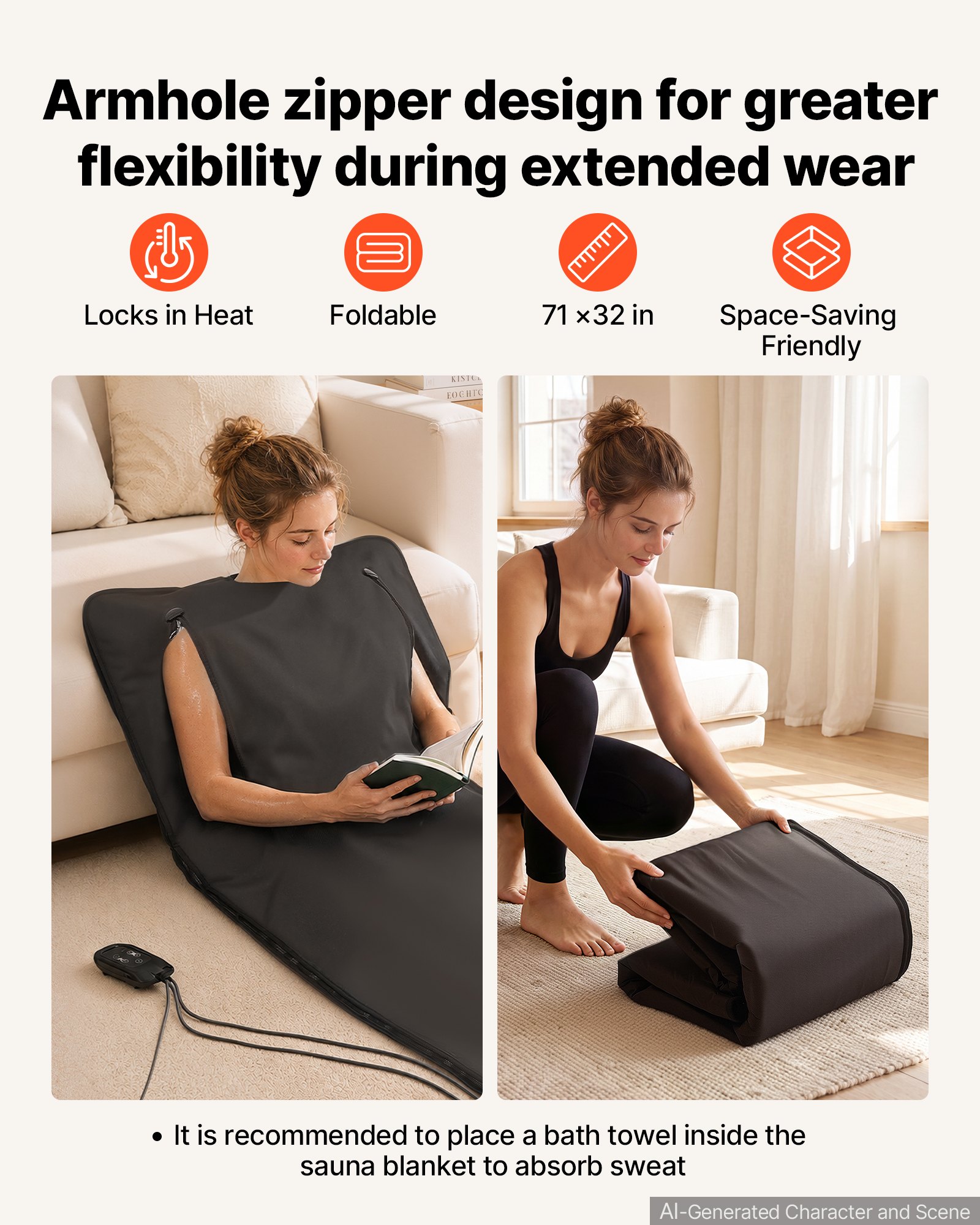 VEVOR Infrared Sauna Blanket with Armholes, 180 x 80 cm Portable Sauna Bag, Even Heating for Home Detox & Relaxation, Temp Control & Timer, Lightweight Oxford Fabric Heating Wrap with Carry Bag, Black