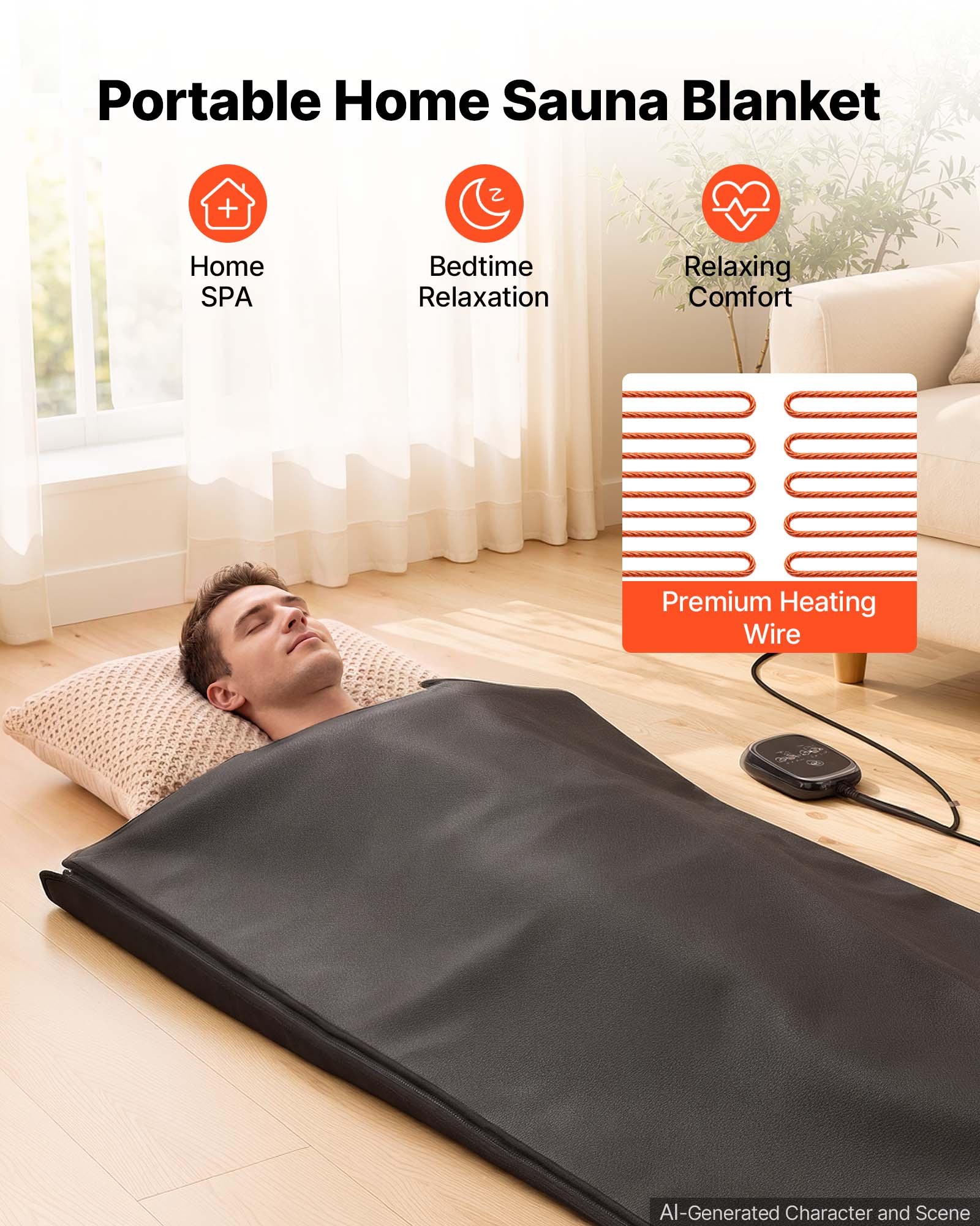 VEVOR Infrared Sauna Blanket 185 x 90 cm, Portable PU Leather Sauna Bag, Even Heating for Home Detox & Relaxation, Temp Control & Timer, Full-Body Heating Wrap with Towel Liner, Carry Bag, Black