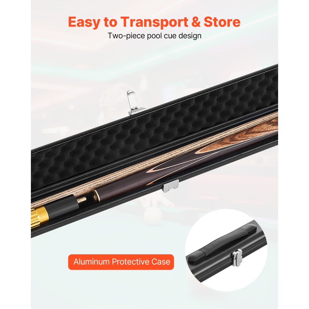 VEVOR Pool Cue, 1447.8mm Jointed Snooker Cue, Snooker Cues Stick with Extension Rod & 9.5mm Leather Tip, 538g Pools Stick for Professional Pool Table, Bar, Home, Office, Includes Aluminum Case