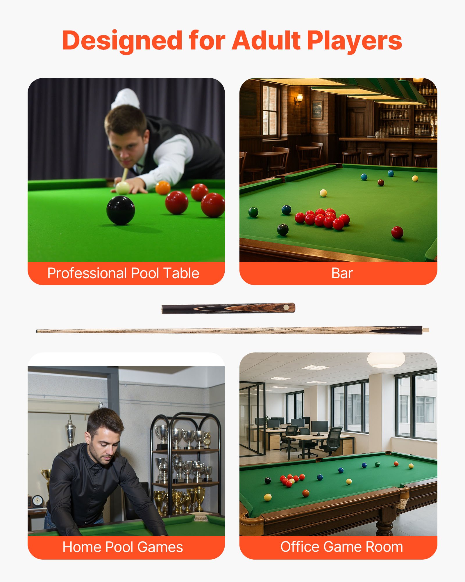 VEVOR Pool Cue, 1447.8mm Jointed Snooker Cue, Snooker Cues Stick with Extension Rod & 9.5mm Leather Tip, 538g Pools Stick for Professional Pool Table, Bar, Home, Office, Includes Aluminum Case