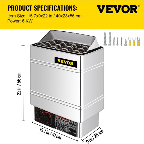 VEVOR Sauna Heater 6KW Dry Steam Bath Sauna Heater Stove 220V-240V with Internal Controller Electric Sauna Stove for Max.317.8 Cubic Feet Home Hotel Sauna Room Spa Shower Bath Sauna