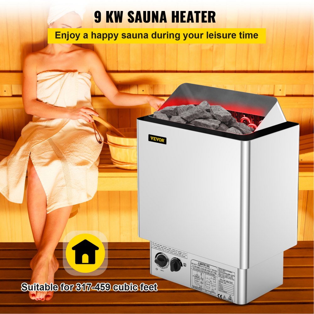 VEVOR 9KW Sauna Heater Stove 380V-415V Wet&Dry  Electric Sauna Heater with Built-in Control Unit Stainless Steel Sauna Heater