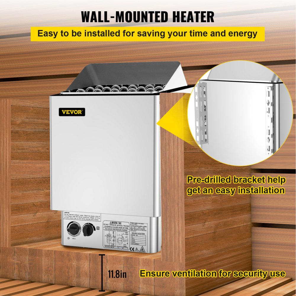 VEVOR 9KW Sauna Heater Stove 380V-415V Wet&Dry  Electric Sauna Heater with Built-in Control Unit Stainless Steel Sauna Heater