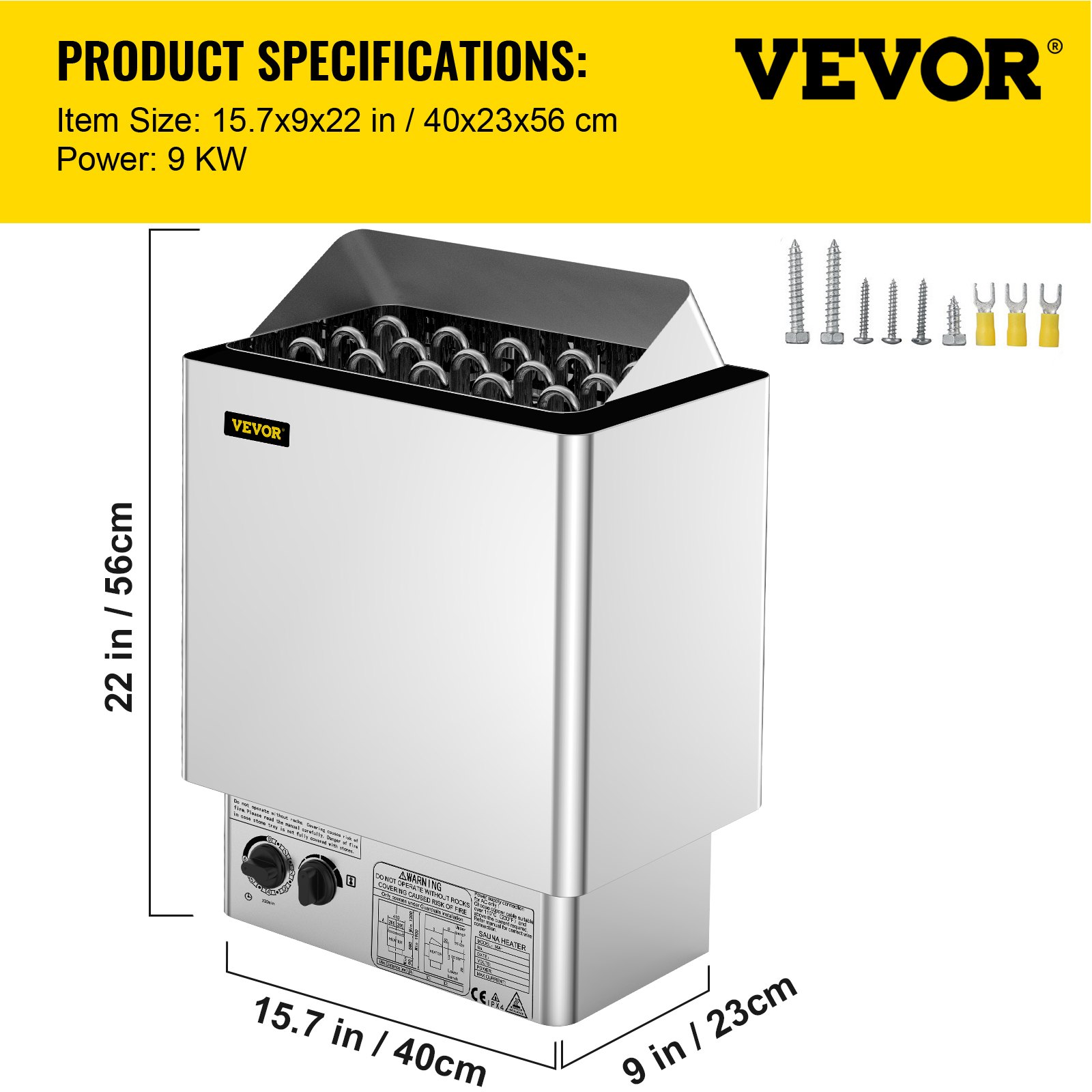 VEVOR 9KW Sauna Heater Stove 380V-415V Wet&Dry  Electric Sauna Heater with Built-in Control Unit Stainless Steel Sauna Heater