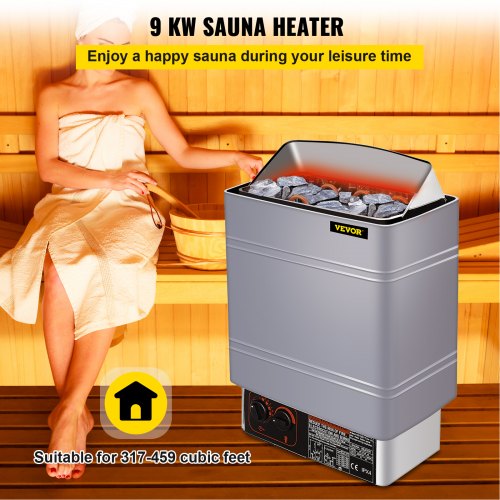 VEVOR Sauna Heater 9KW Dry Steam Bath Sauna Heater Stove 220V-240V with Internal Controller Electric Sauna Stove for Max.459 Cubic Feet Home Hotel Sauna Room Spa Shower Bath Sauna
