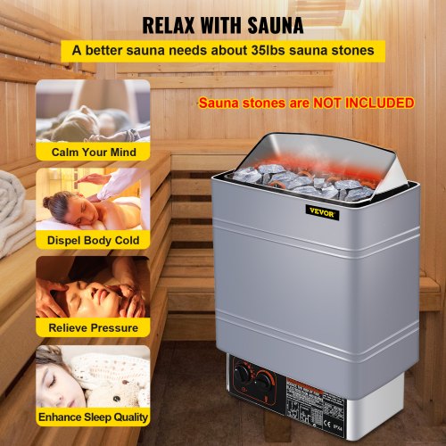 VEVOR Sauna Heater 9KW Dry Steam Bath Sauna Heater Stove 220V-240V with Internal Controller Electric Sauna Stove for Max.459 Cubic Feet Home Hotel Sauna Room Spa Shower Bath Sauna