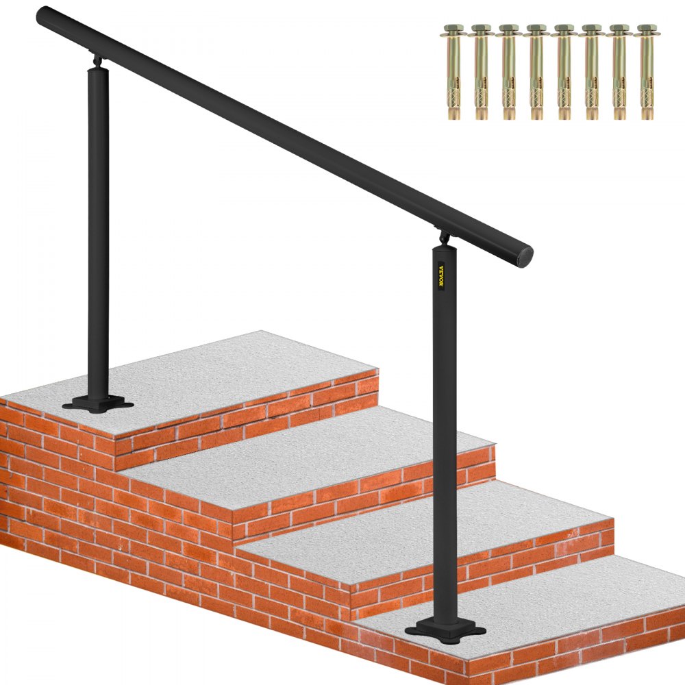 VEVOR Outdoor Stair Railing Kit, 5 FT Handrails 0-5 Steps, Adjustable Angle Black Aluminum Stair Hand Rail for The Elderly, Handrails for Indoor & Outdoor Steps