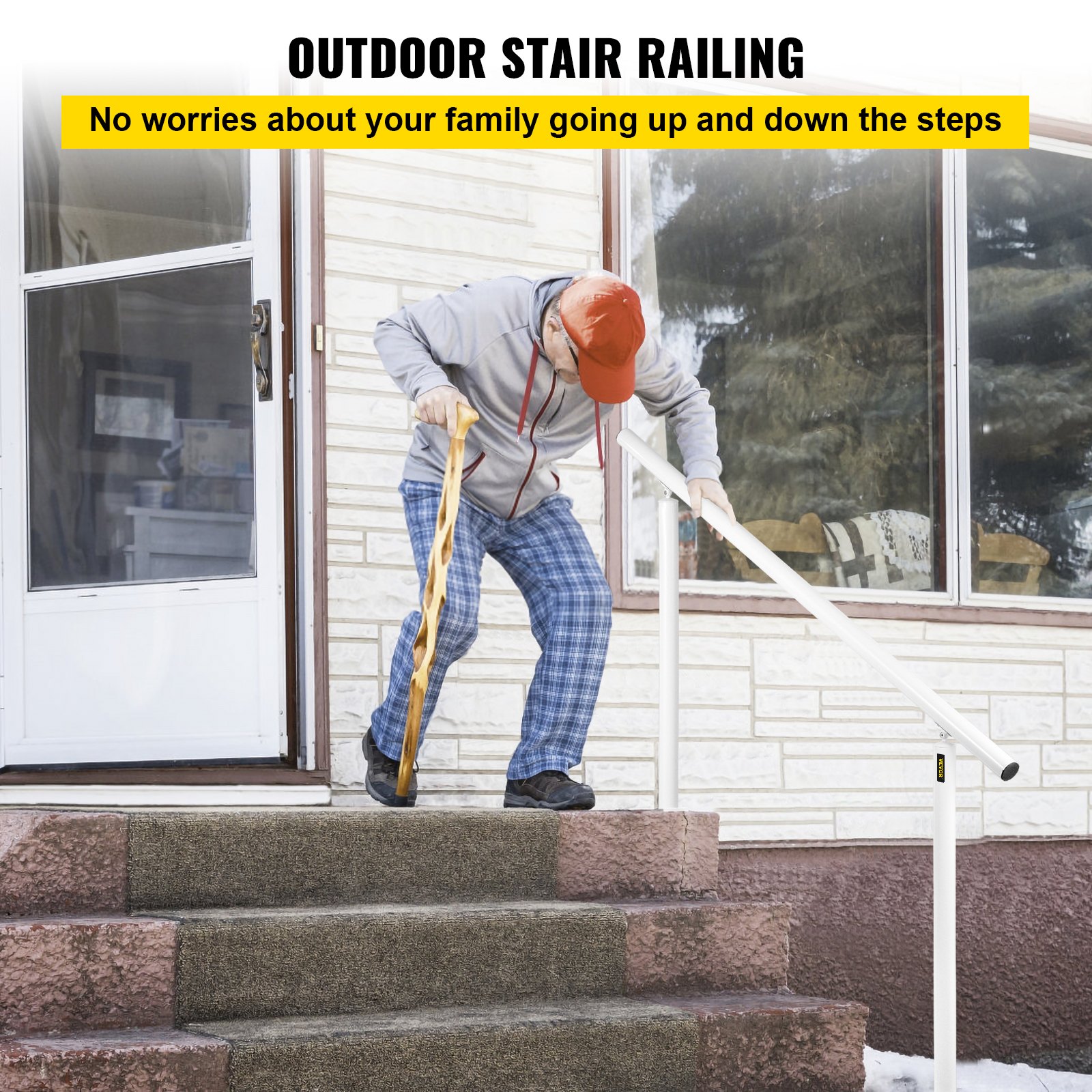 VEVOR Stair Railing Kit, 5 FT Handrails for Outdoor 0-5 Steps, Adjustable Angle White Aluminum Stair Handrail, Indoor & Outdoor Stairs for the Elderly