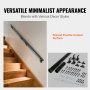 VEVOR Handrail Stair Railing, 366cm, Wall Mount Handrails for Indoor Stairs, Thickened Aluminum Alloy Hand Rail with Installation Kit, 199.6KG Load Capacity Stairway Railing for Outdoor Stairs