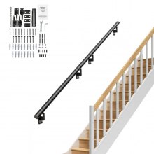 VEVOR Handrail Stair Railing, 366cm, Wall Mount Handrails for Indoor Stairs, Thickened Aluminum Alloy Hand Rail with Installation Kit, 199.6KG Load Capacity Stairway Railing for Outdoor Stairs