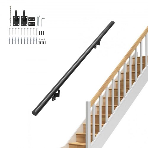 VEVOR Handrail Stair Railing, 4 ft, Wall Mount Handrails for Indoor Stairs, Thickened Aluminum Alloy Hand Rail with Installation Kit, 200KG Load Capacity Stairway Railing for Outdoor Stairs