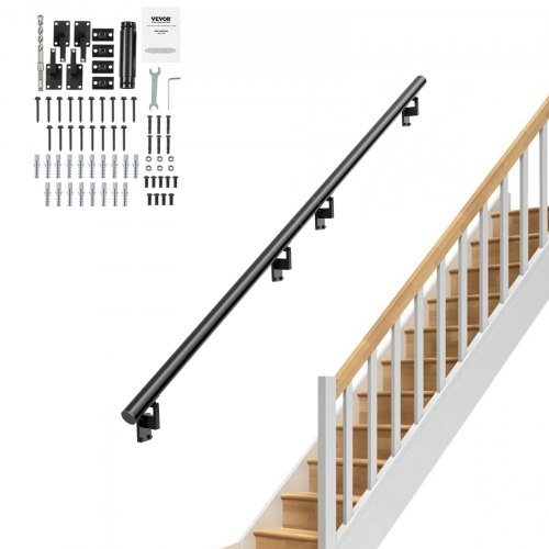 VEVOR Handrail Stair Railing, 213.4CM, Wall Mount Handrails for Indoor Stairs, Thickened Aluminum Alloy Hand Rail with Installation Kit, 200KG Load Capacity Stairway Railing for Outdoor Stairs
