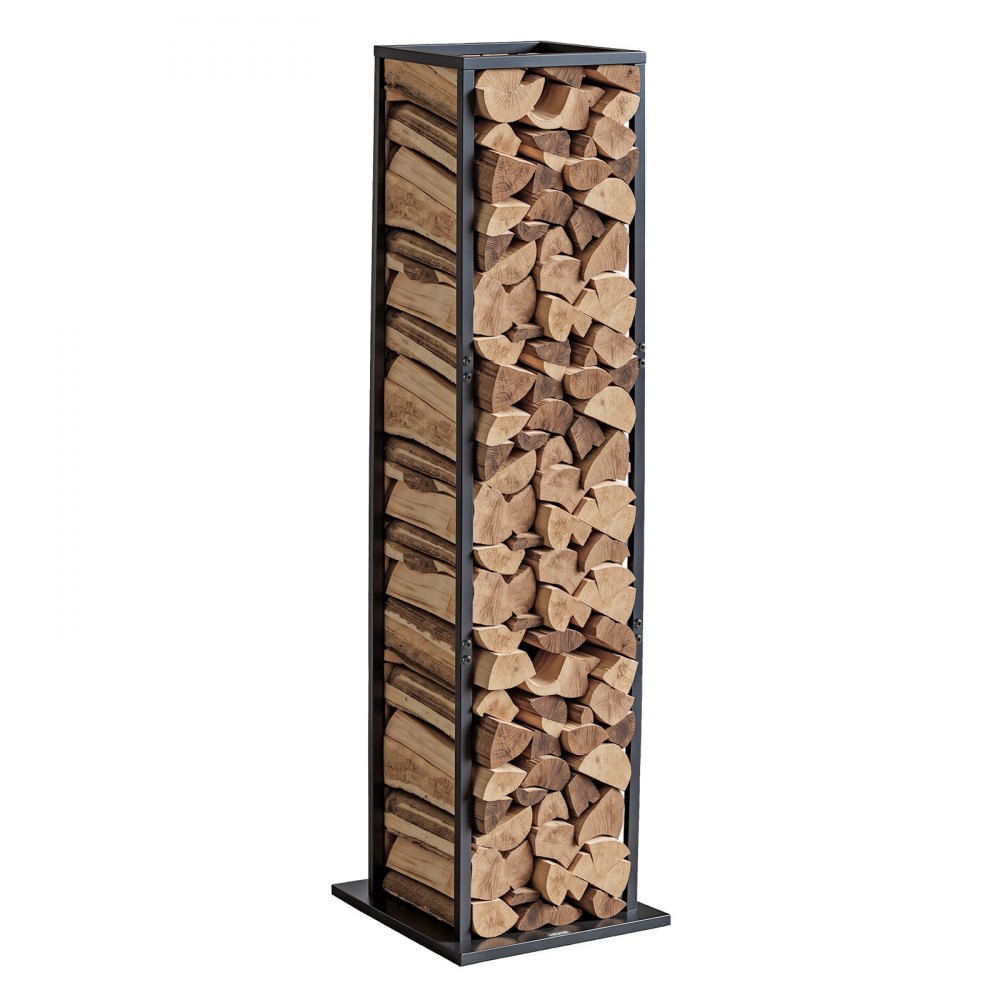 VEVOR Indoor Firewood Rack, 1 ft x 1 ft x 43.3 in Log Stacker Holder, Holds up to 100 lbs, Tall Wood Storage Stand, Powder-Coated Steel Firewood Holder, Heavy Duty Wood Pile Rack for Fireplace