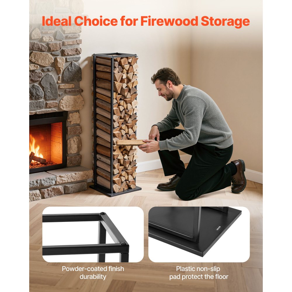 VEVOR Indoor Firewood Rack, 1 ft x 1 ft x 43.3 in Log Stacker Holder, Holds up to 100 lbs, Tall Wood Storage Stand, Powder-Coated Steel Firewood Holder, Heavy Duty Wood Pile Rack for Fireplace