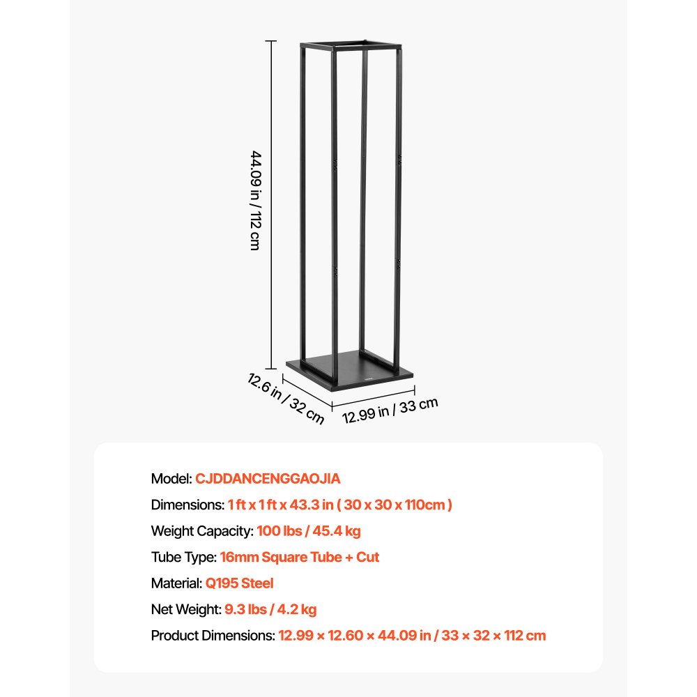 VEVOR Indoor Firewood Rack, 1 ft x 1 ft x 43.3 in Log Stacker Holder, Holds up to 100 lbs, Tall Wood Storage Stand, Powder-Coated Steel Firewood Holder, Heavy Duty Wood Pile Rack for Fireplace