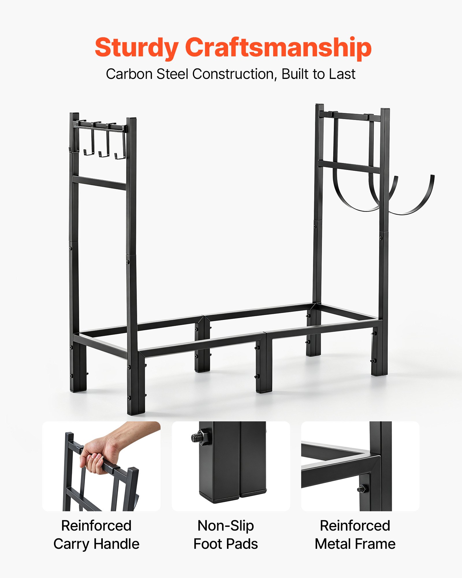 VEVOR Firewood Rack 32.68 Inch Heavy Duty Indoor Fire Wood Storage Holder, for Fireplace Patio Deck, 550 lbs Load Capacity, Stacker Stand with Log Carrier Bag, Metal Wood Pile Organizer Tool, Black