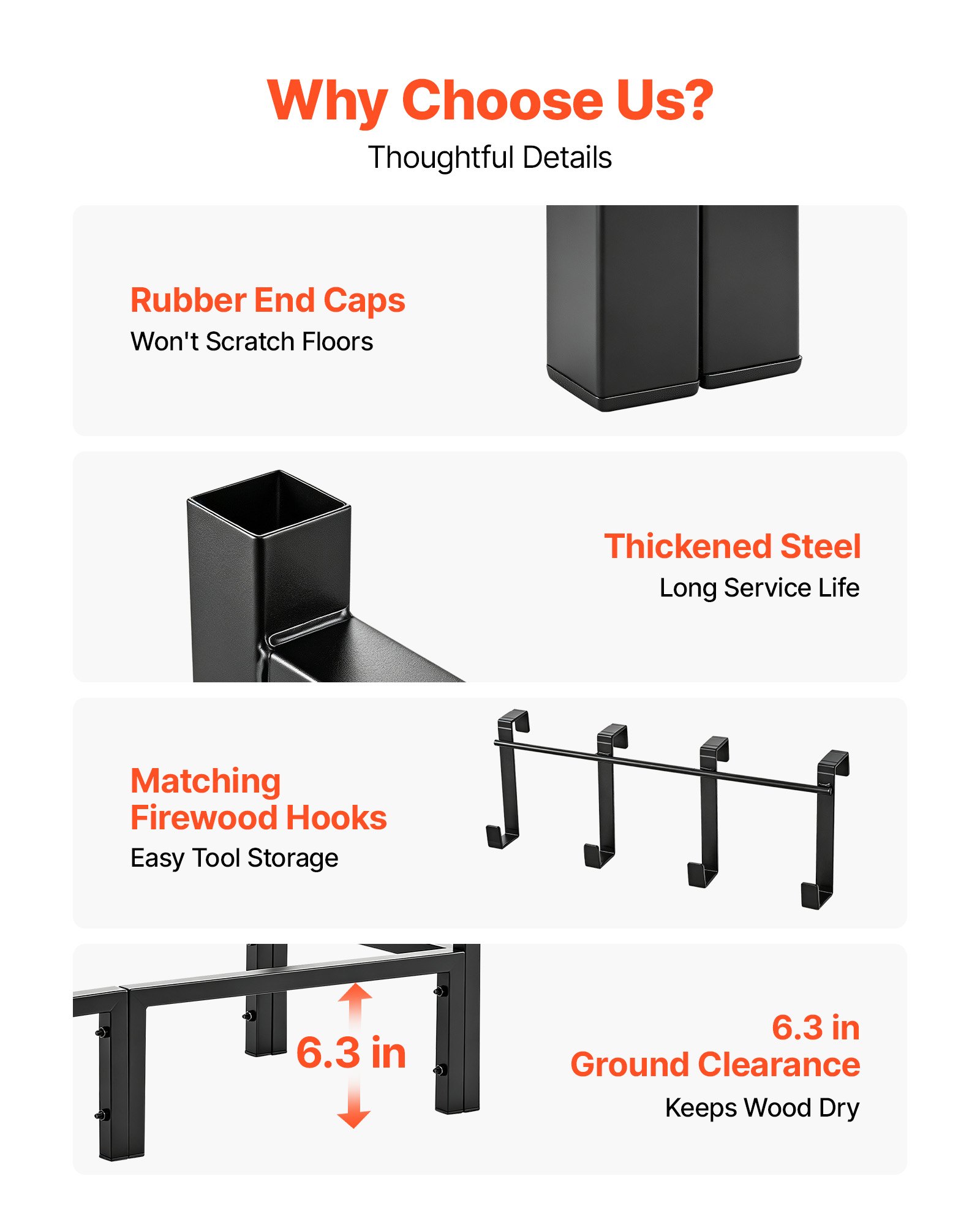VEVOR Firewood Rack 32.68 Inch Heavy Duty Indoor Fire Wood Storage Holder, for Fireplace Patio Deck, 550 lbs Load Capacity, Stacker Stand with Log Carrier Bag, Metal Wood Pile Organizer Tool, Black