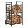 VEVOR Indoor Firewood Rack, 45.5cm 2-Tier Firewood Holder with Fireplace Tools, Brush, Shovel, Poker, Tongs, Heavy Duty Log Wood Rack, 400 lbs Weight Capacity, Wood Pile Storage Stacker for Fire Pit