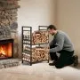 VEVOR Indoor Firewood Rack, 1.3 ft 2-Tier Firewood Holder with Fireplace Tools, Brush, Shovel, Poker, Tongs, Heavy Duty Log Wood Rack, 400 lbs Weight Capacity, Wood Pile Storage Stacker for Fire Pit