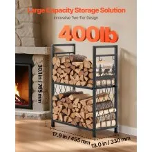 VEVOR 2 Tier Indoor Firewood Rack with Fireplace Tools 1.3 ft Log Wood Holder