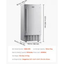 Undercounter Ice Maker 66 Lbs/Day Built-in Ice Maker Machine w/ Reversible Door