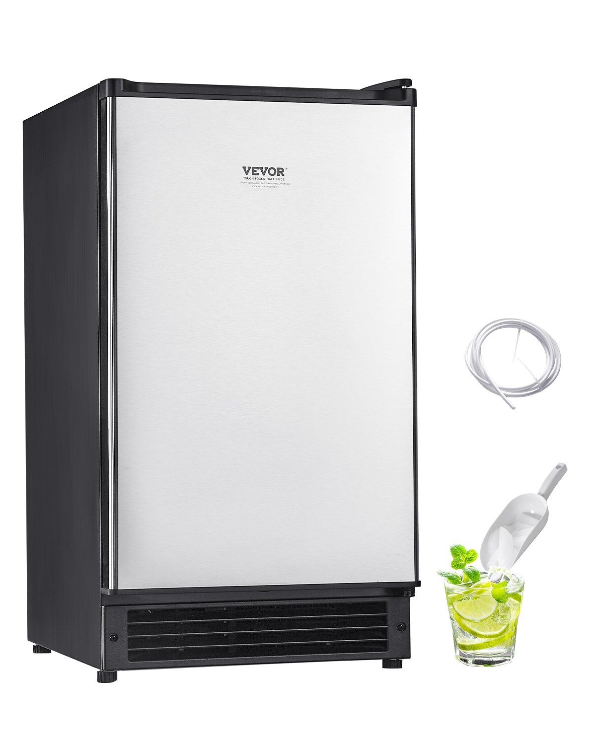 Máquina de hielo empotrable bajo encimera VEVOR, 11,3 kg/día, con puerta reversible de acero inoxidable, máquina de hielo independiente para cocinas comerciales y domésticas, no requiere desagüe.