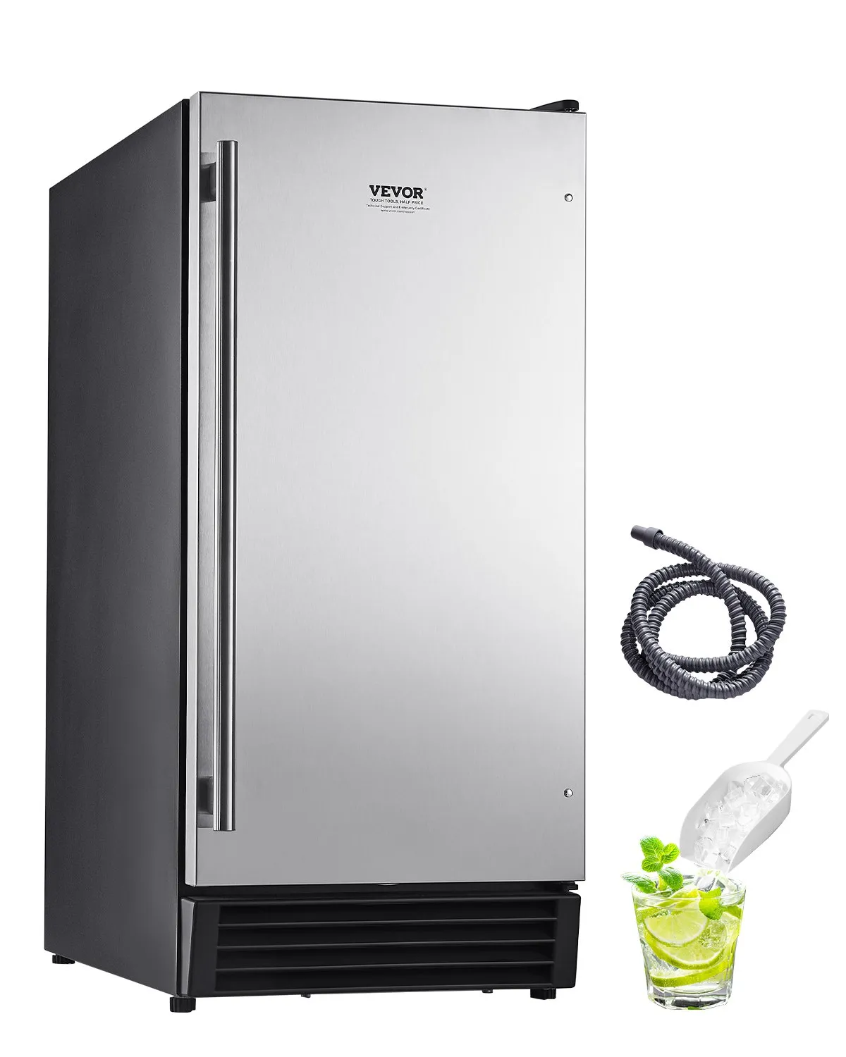 VEVOR Undercounter Built-in Ice Maker, 50 Lbs/Day Under Counter Ice Maker Machine with Drain Pump Reversible Door Stainless Steel, Freestanding Ice Maker for Commercial Home Kitchen