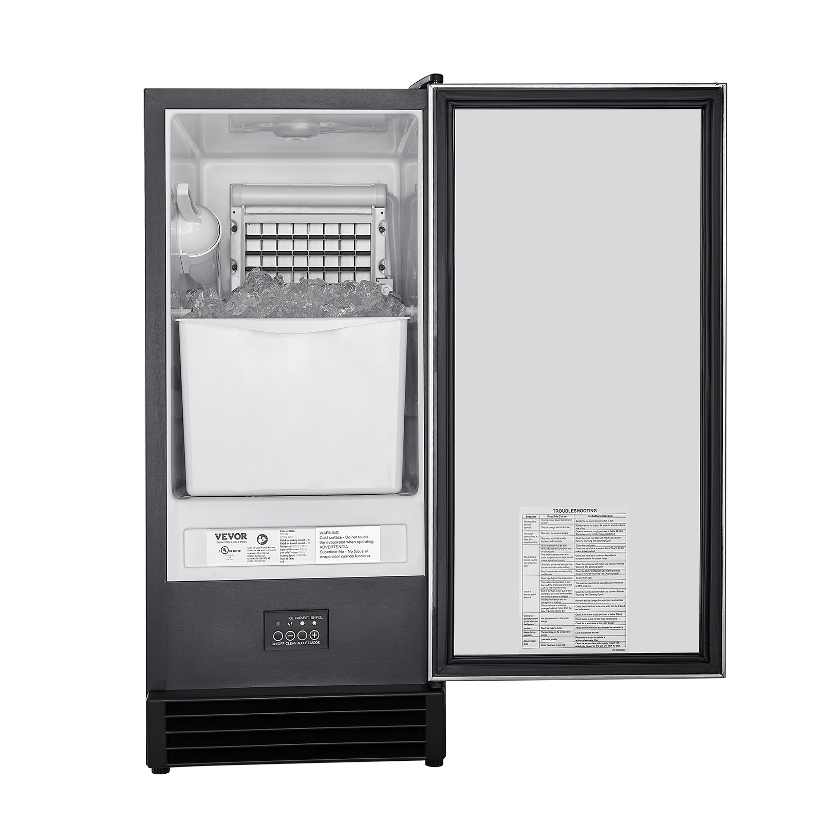 VEVOR Undercounter Built-in Ice Maker, 50 Lbs/Day Under Counter Ice Maker Machine with Drain Pump Reversible Door Stainless Steel, Freestanding Ice Maker for Commercial Home Kitchen