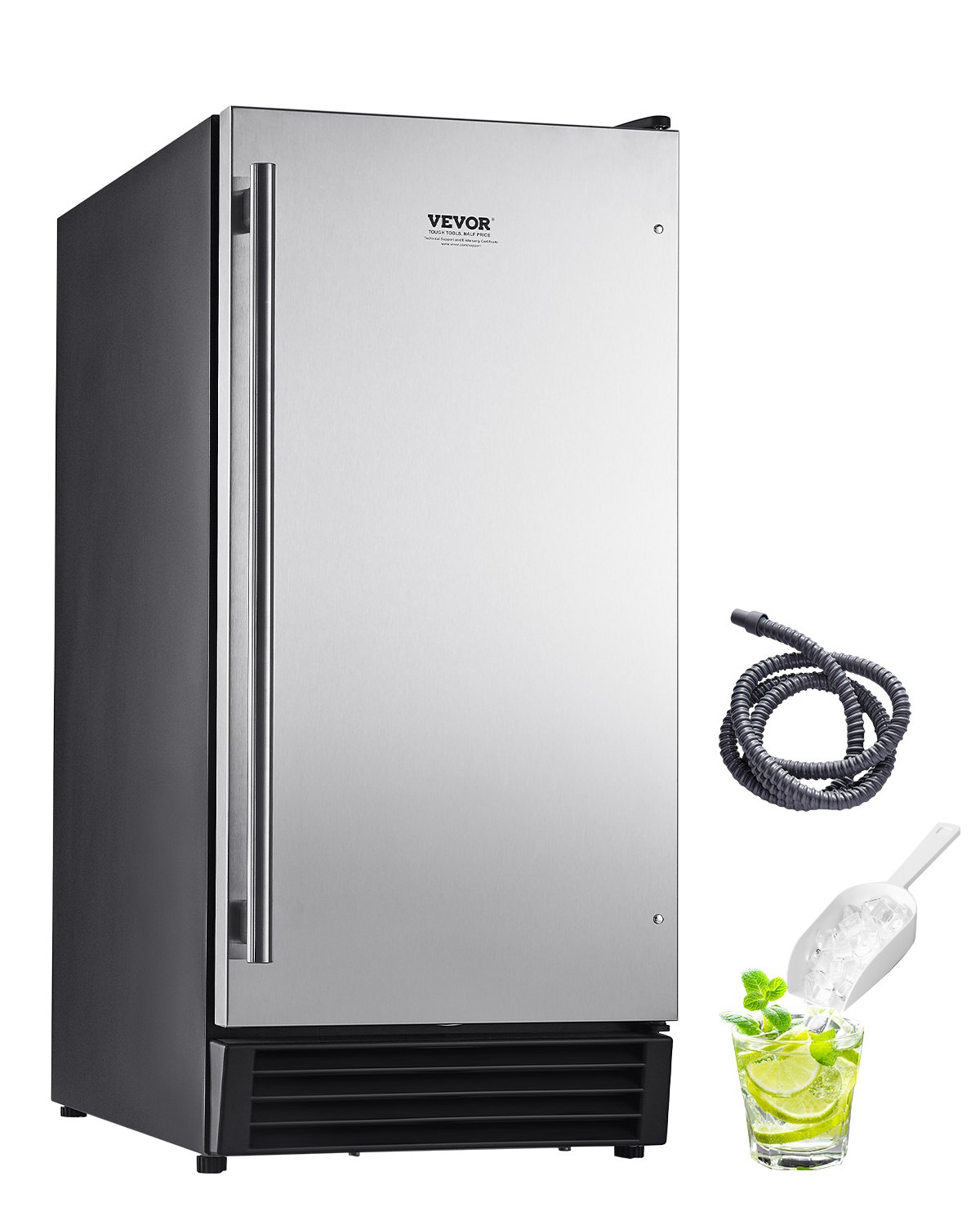 VEVOR Undercounter Built-in Ice Maker, 50 Lbs/Day Under Counter Ice Maker Machine with Drain Pump Reversible Door Stainless Steel, Freestanding Ice Maker for Commercial Home Kitchen