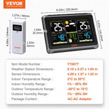 VEVOR Weather Station Indoor Outdoor, 7.5 in Large Color Display, Wireless Digital Home Weather Station, with Sensor Atomic Clock Adjustable Backlight Forecast Data Calendar Alarm Alert Temperature