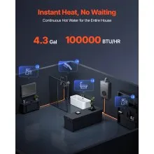 Gas Tankless Water Heater 4.3Gal 100000 BTU Smart Temp Control LED