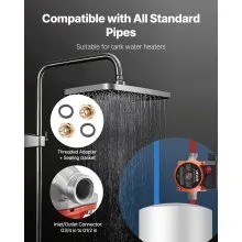 VEVOR Hot Water Recirculating Pump, 10 GPM, Instant Circulation Circulator Pump System, 3-Speed Control, 0.13 HP, 110-120V, NPT 3/4 in to NPT 1/2 in Adapter, Stainless Steel Head, for Water Heaters